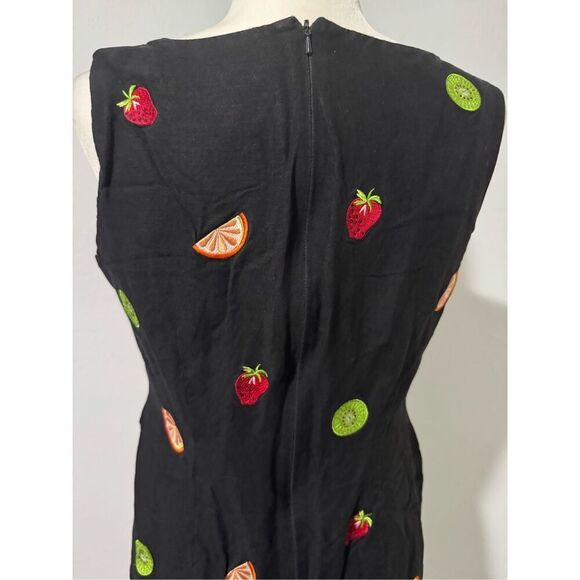 Jillian Jones black dress fruit embroidered print 8 linen blend very nice - Picture 5 of 6